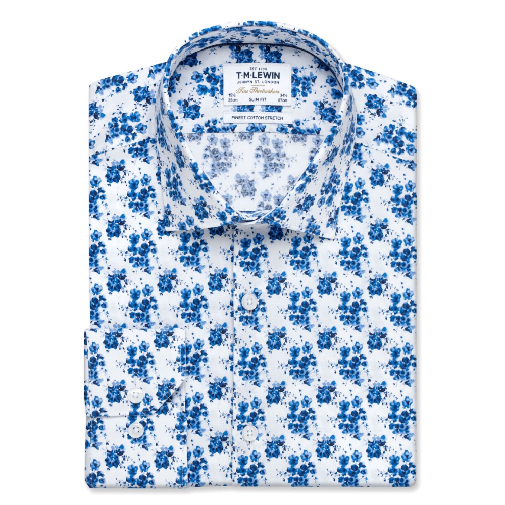 T.M.Lewin] Stretch Fit Blue Floral Cluster Shirt Shopee Singapore