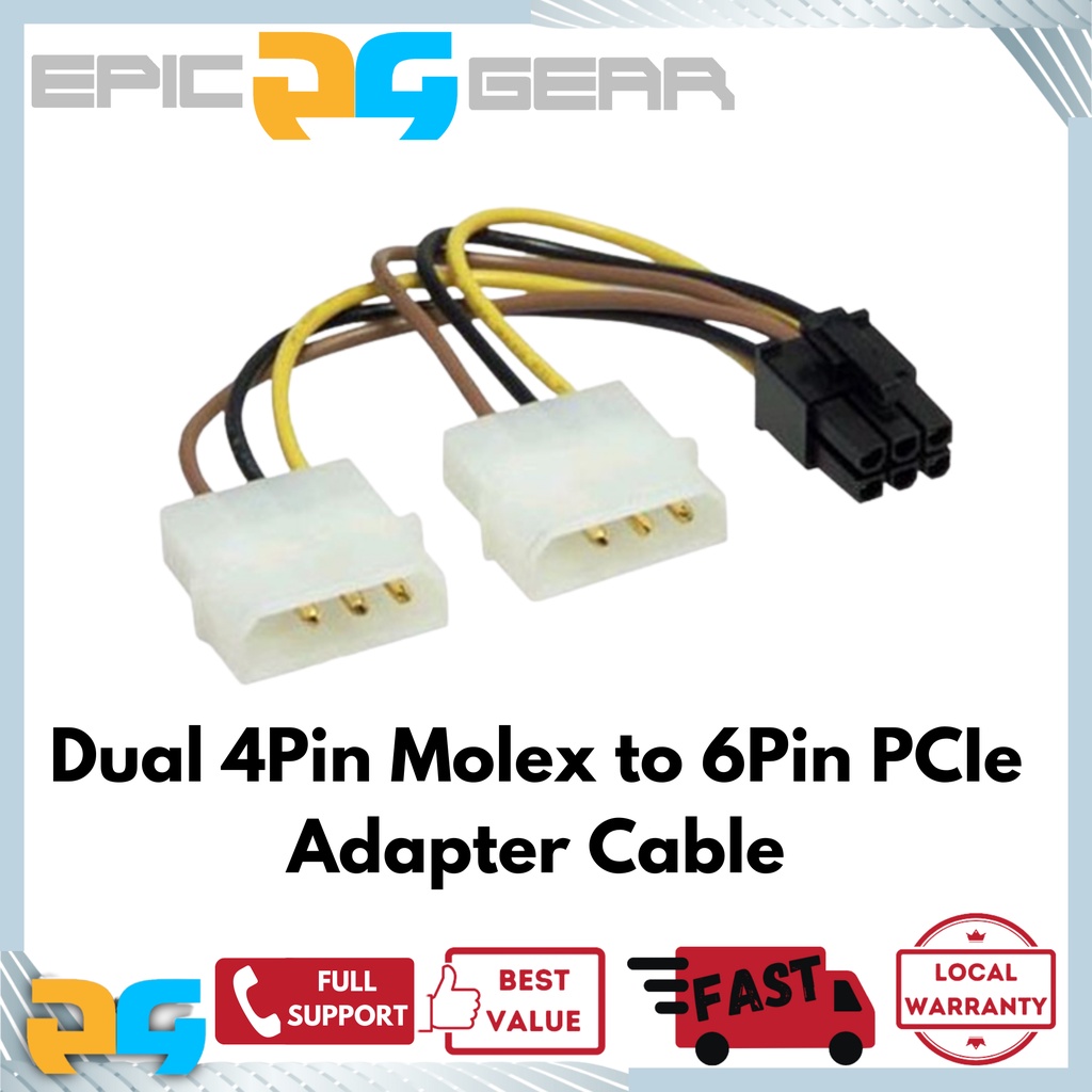 Dual 4Pin Molex to 6Pin PCIe Adapter Cable (~15cm) | Shopee Singapore