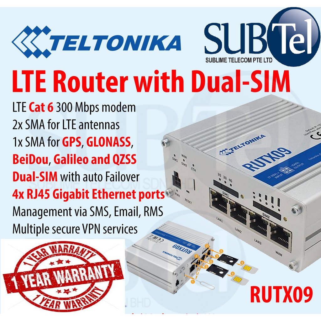 Teltonika RUTX09 LTE Cat6 Router with Dual SIM Singapore | Shopee Singapore