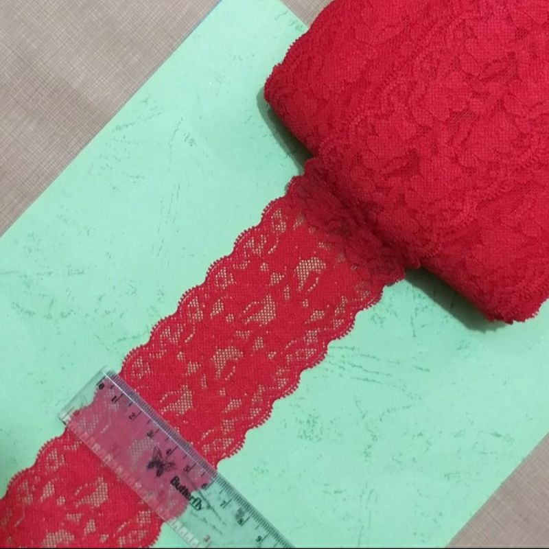 MERAH Per 3 meters, chili red street lace 6 cm wide | Shopee Singapore