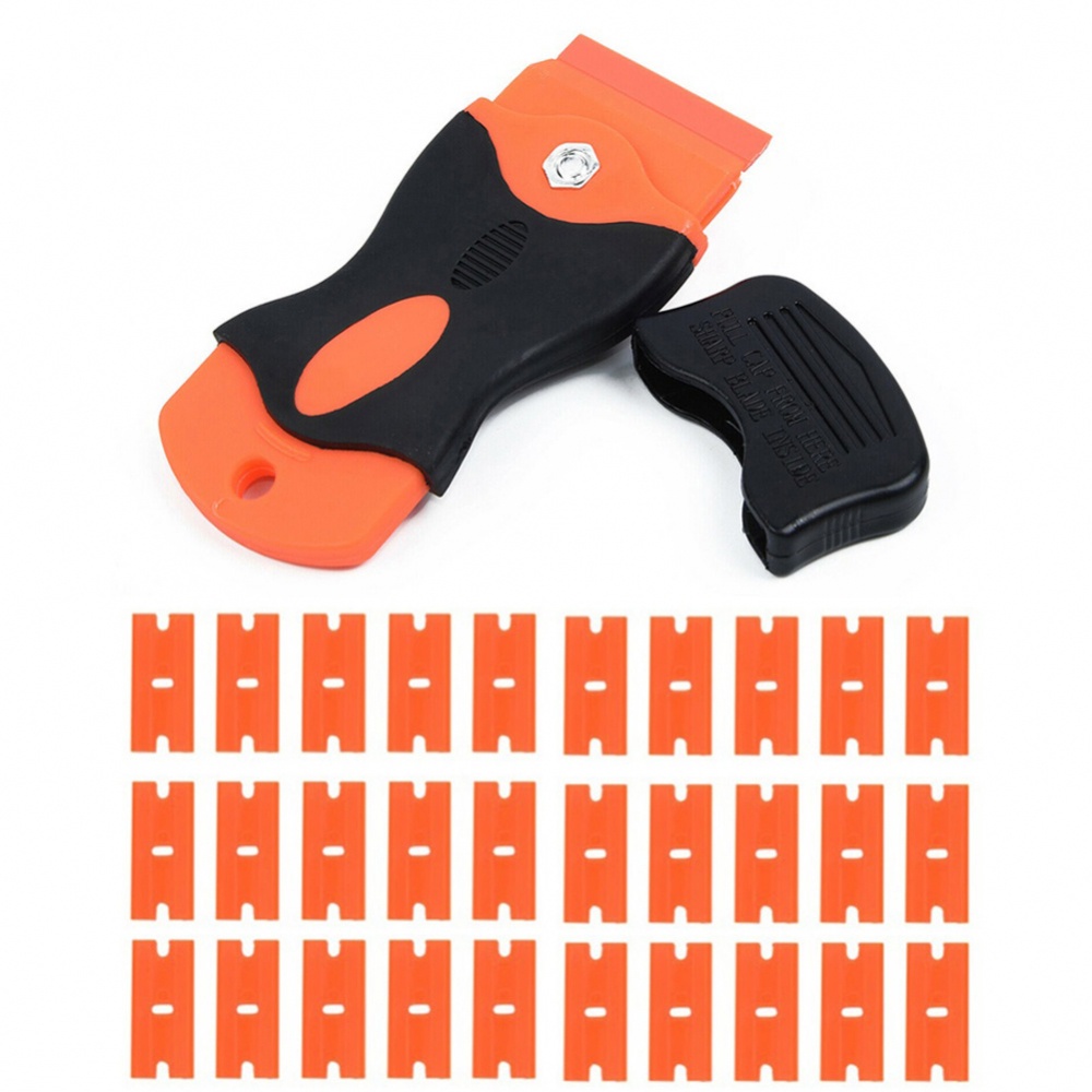BLURVER~Scraper Plastic Razor Blade Paint Glue Remove Adhesive Scraper + 30pcs Blades#blueriver