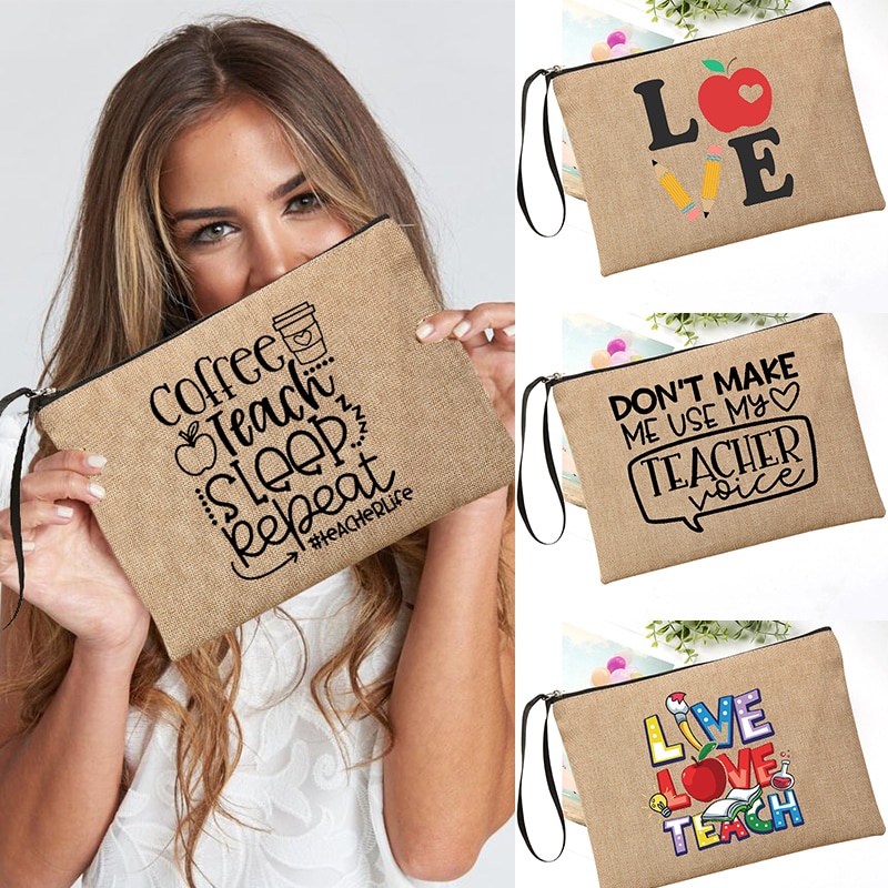 Teacher Survival Kit Makeup Bag Pencil Case Women Canvas Cosmetic Bag ...