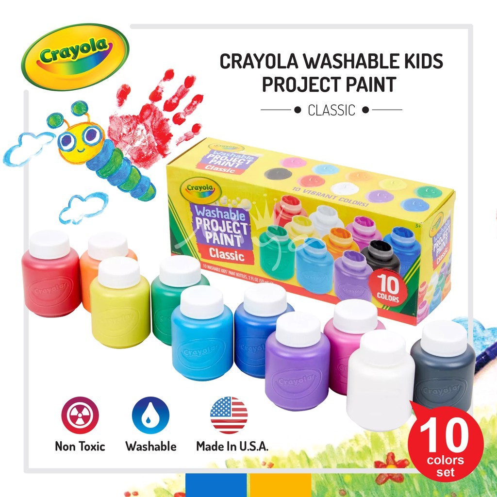 CRAYOLA WASHABLE KIDS PROJECT PAINT - CLASSIC -10 COLORS | Shopee Singapore