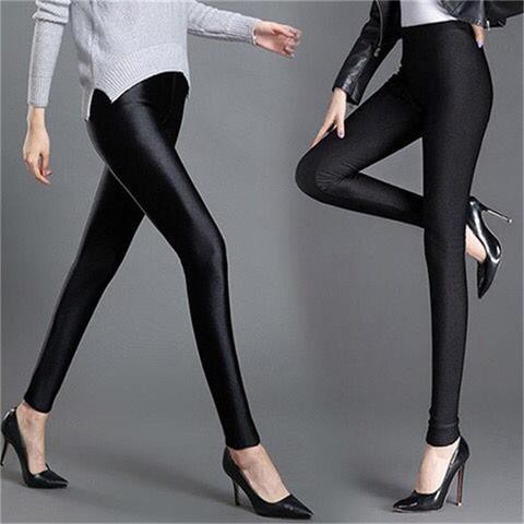 Women Shiny Pants Black Slim Leggings Pants Plus Size Spandex Elastic Pants  1Pec