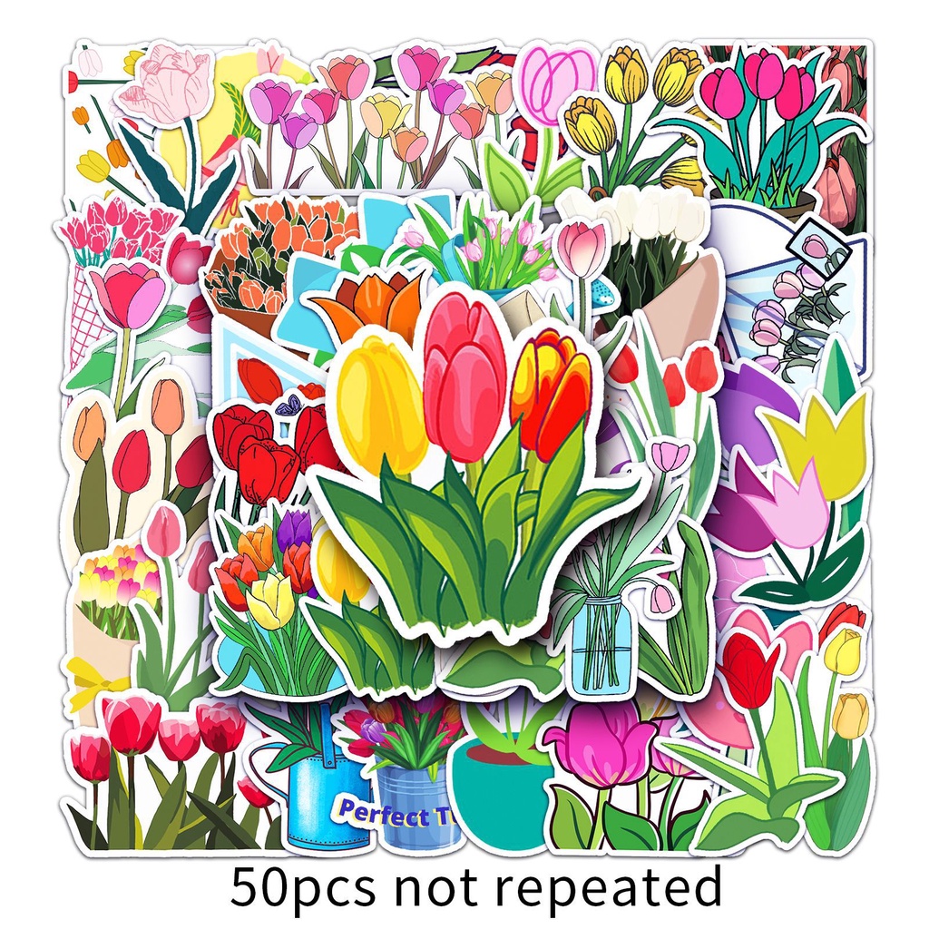 50pcs Tulip Stickers Flower Sticker graffiti ezlink card stickers atm ...