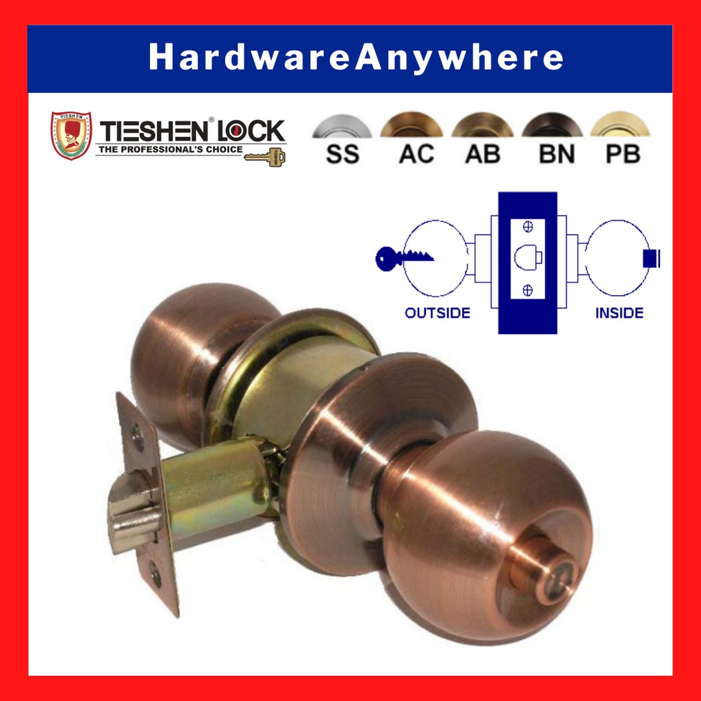TIESHEN Entrance Cylindrical Door Knob Set 60mm / Round Door Knob Lock