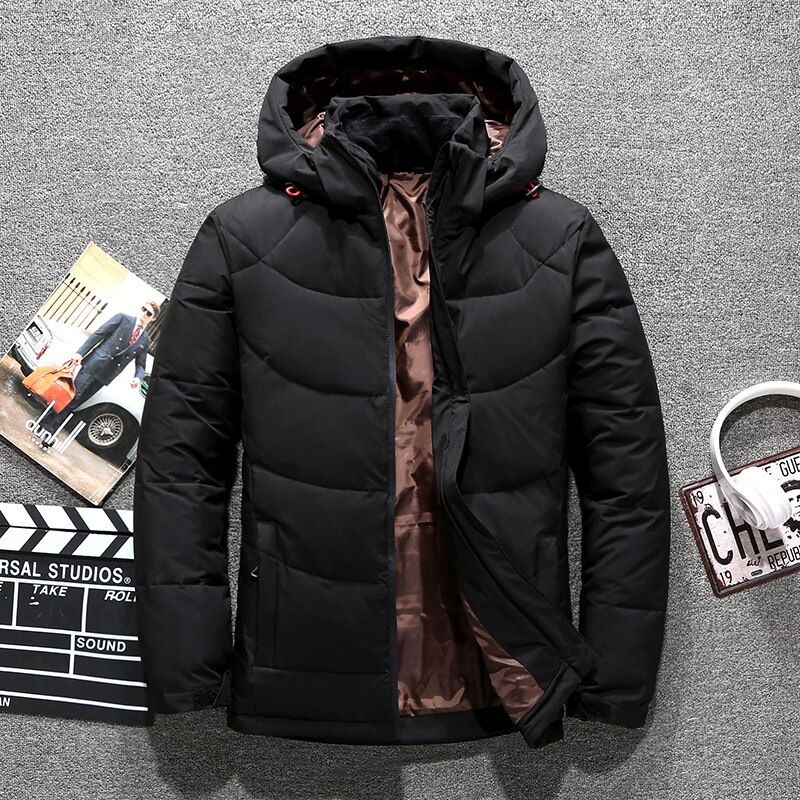 Winter White Duck Down Jacket Mens Warm Hooded Thick Puffer Jackets ...