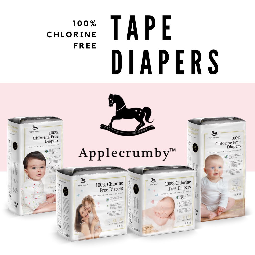 Applecrumby 100 Chlorine Free Tape Diapers [6 pack bundle] Shopee