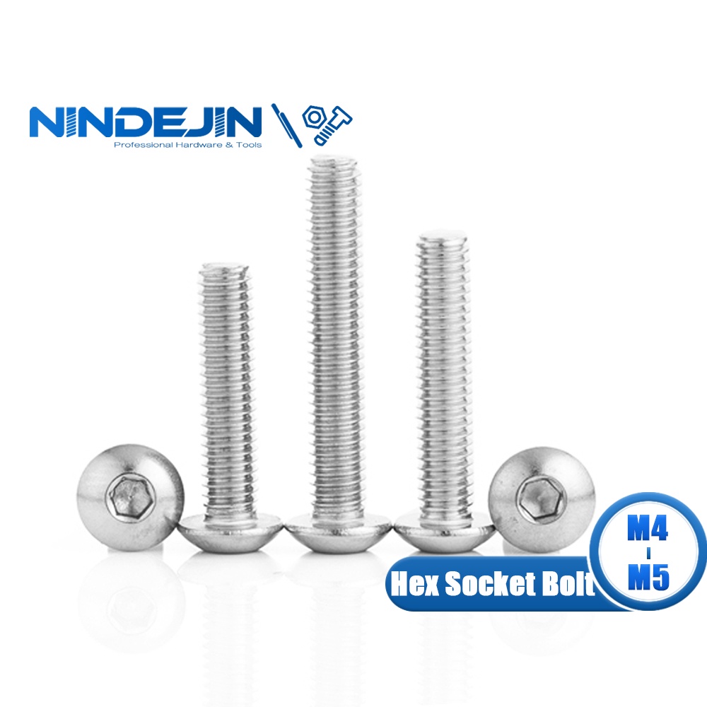 Nindejin Hex Socket Pan Head Screw 10pcs M4 M5 304 Stainless Steel Hexagon Socket Button Head 3069