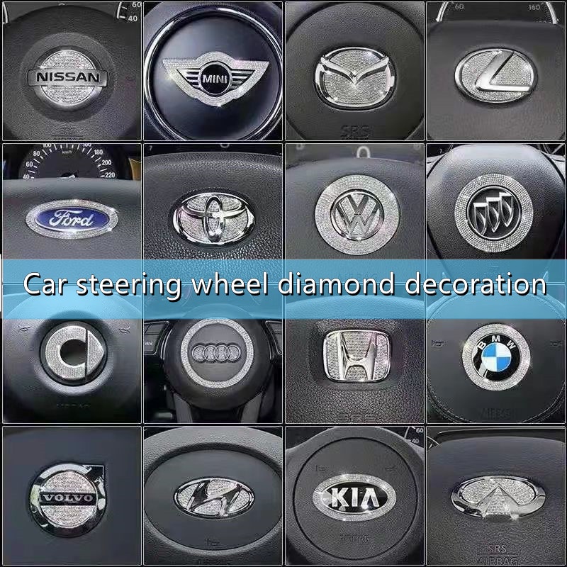 ❀ Car Steering Wheel Emblem 3D Steering wheel diamond Rhinestone Logo Sticker With Diamond Decoration