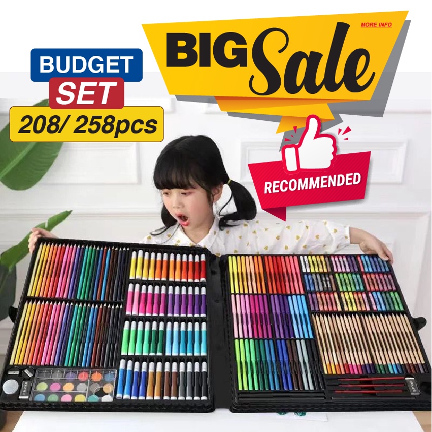 ✅[SG] Kids Colouring Set 208/ 258 Budget Art Drawing Colouring Set Pencils Marker Painting Pens Crayons Ruler