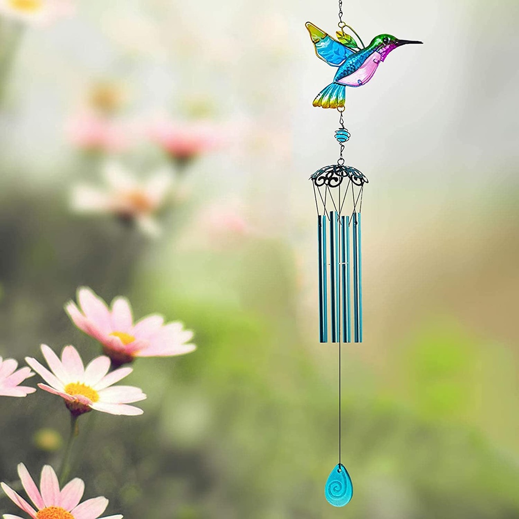 Birds Wind Chimes,Stained Glass Window Hanging, Garden Decorations Hanging Bird Bath,Outdoor Wall Decor,Gifts for Bird Lovers