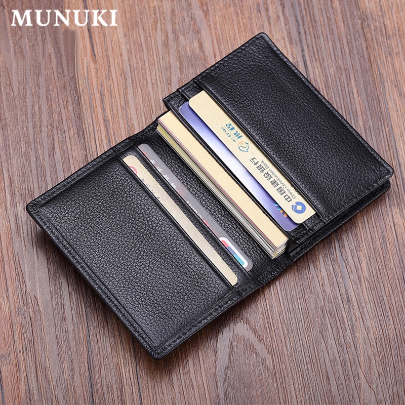 MUNUKI Luxury Fashion Genuine Leather Card Wallets men Credit Card Holders  women Card Case Bifold ID Holder Handmade male organizer Business Card  Holder Case Black MC905