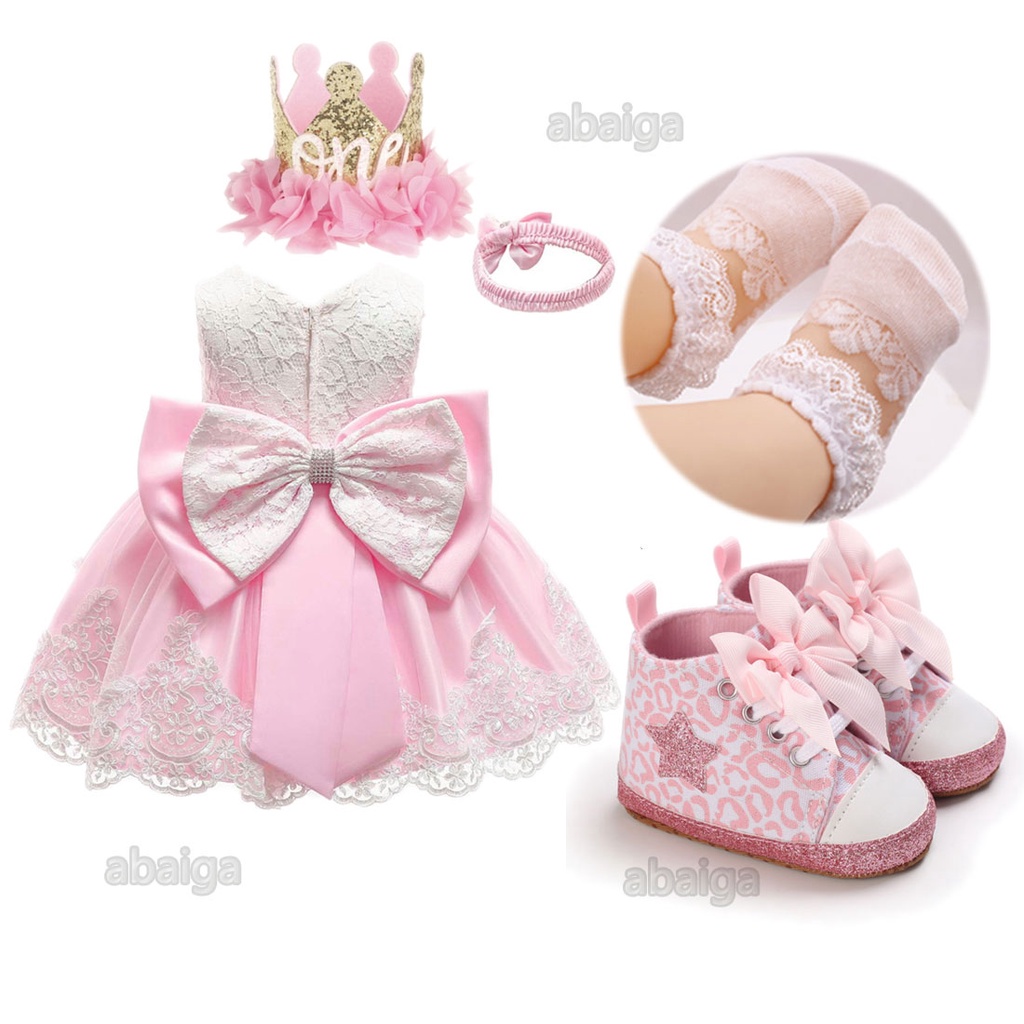 Pink Gown for Baby Girl First Birthday Lace Flower Baptism Prom Wedding
