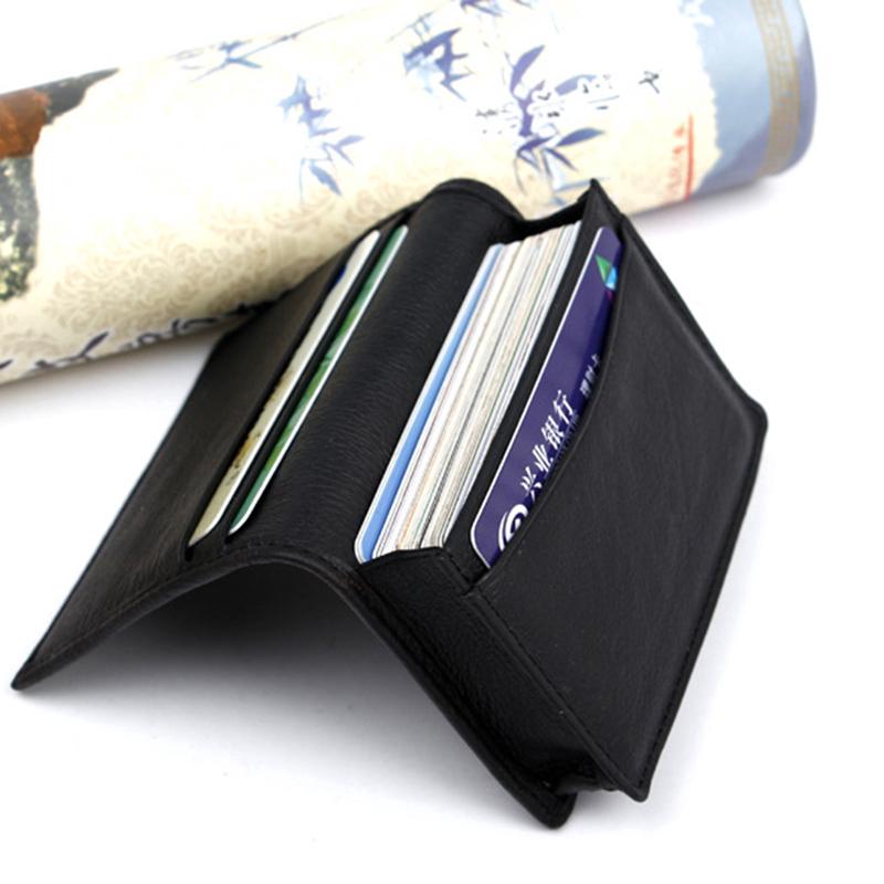 Men Black Leather Credit Card ID Business Cards Holder Wallet Case