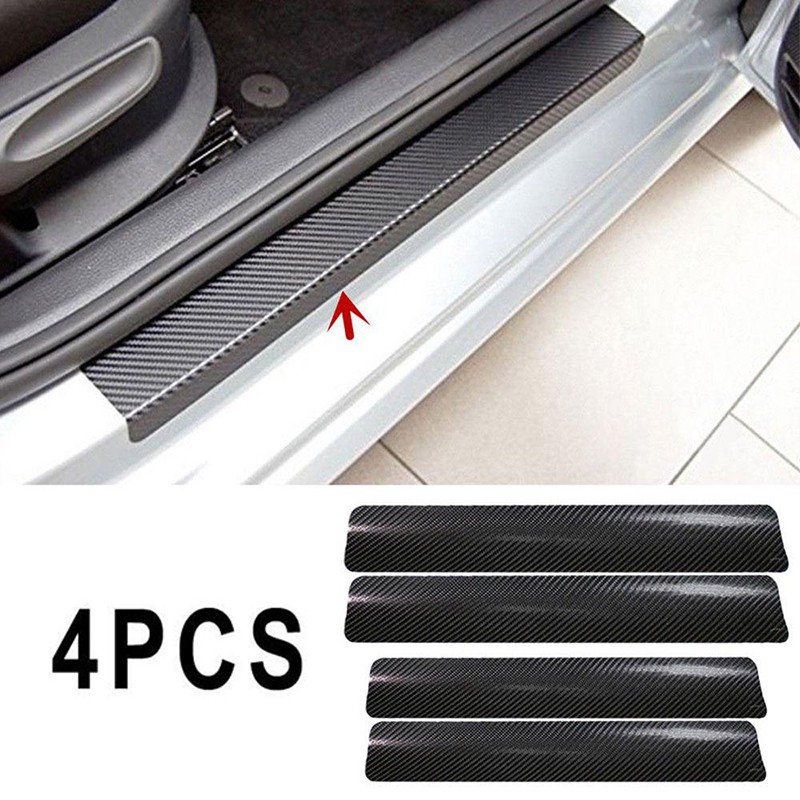 4 pcs Car Door sill Protection Films Anti Scratch Carbon Fibre 3D Decal
