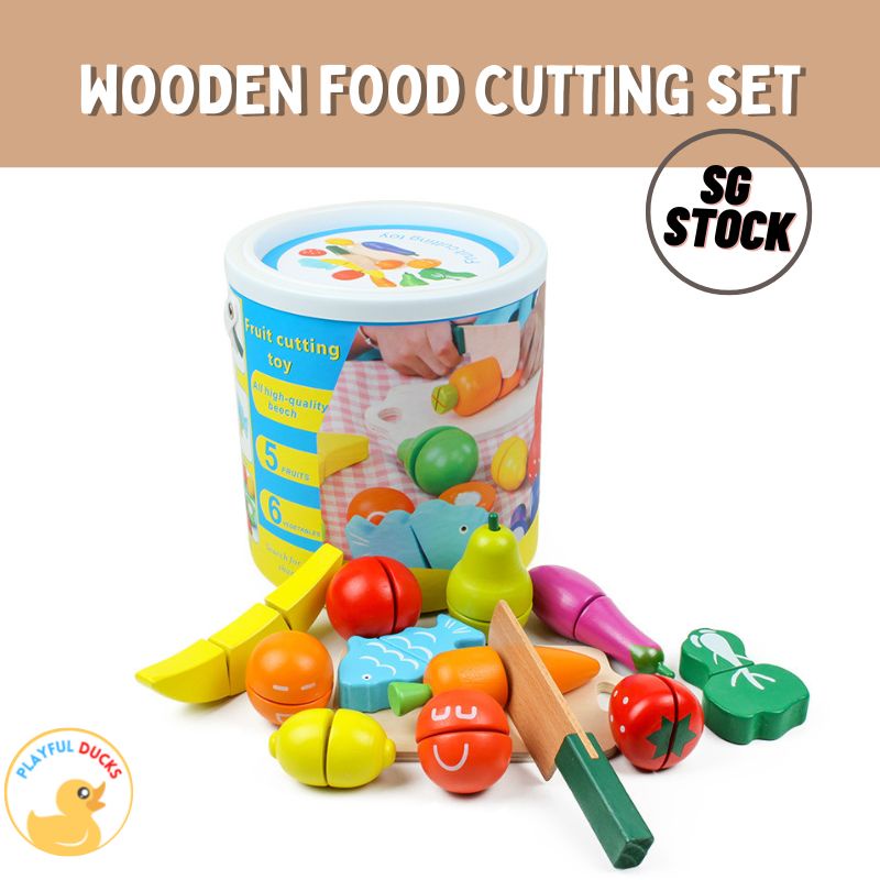 [SG stock] Wooden Fruit Food cutting toy set | Kitchen cooking toy