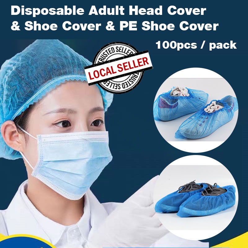 SG STOCK Adult Disposable Head Cover Shoe Cover PE Shoe Cover Shopee Singapore