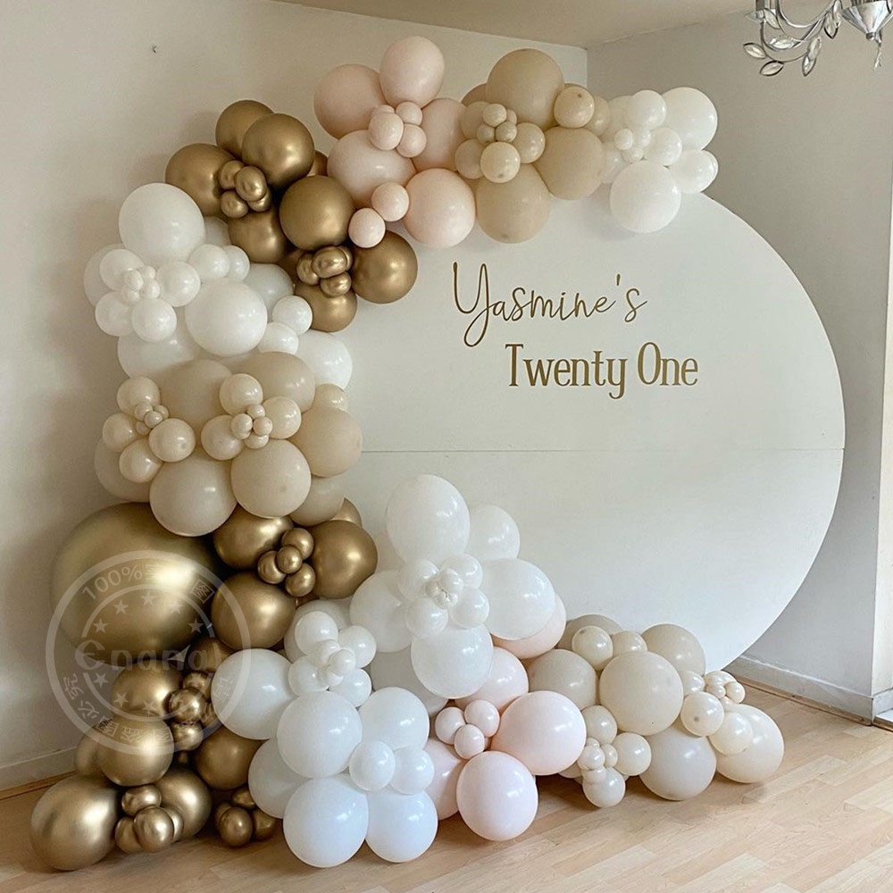 128pcs White Sand Beige Balloon Arch Garland Kit Metalic Gold Globos ...
