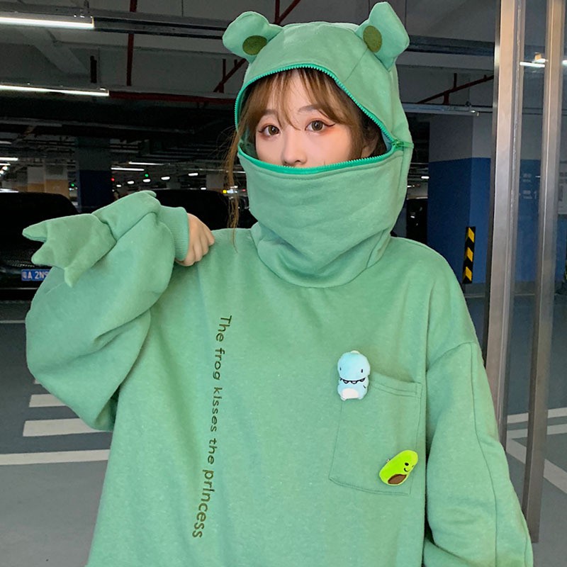 Frog Head Hoodie Korean Pullover Pocket Sweater Padded Hooded Jacket Cute Cartoon Design Couple Hoodies Shopee Singapore