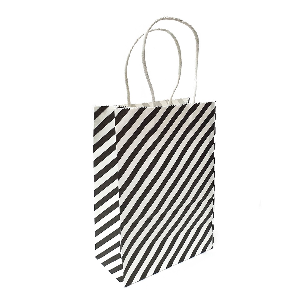 15X20X8Cm Striped Kraft Paper Bag (Black) (12Pcs) CGSXD Shopee