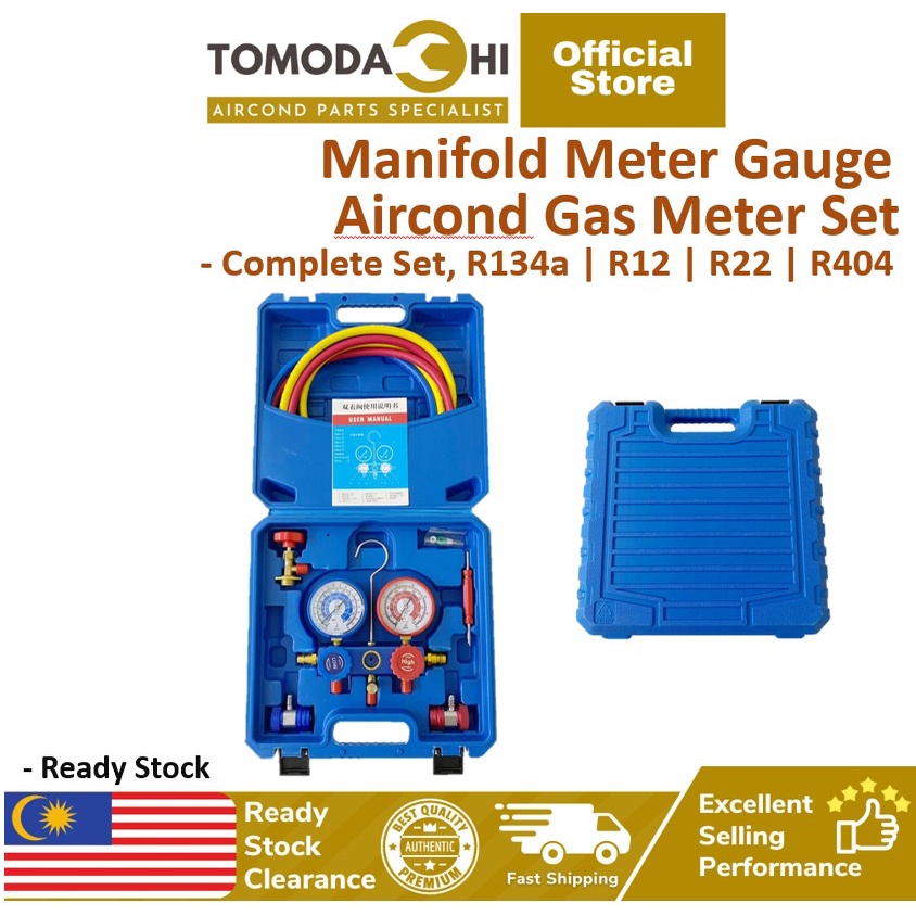Aircond Meter Gas Manifold Meter Gauge R134a R410 R22 Complete Set ...