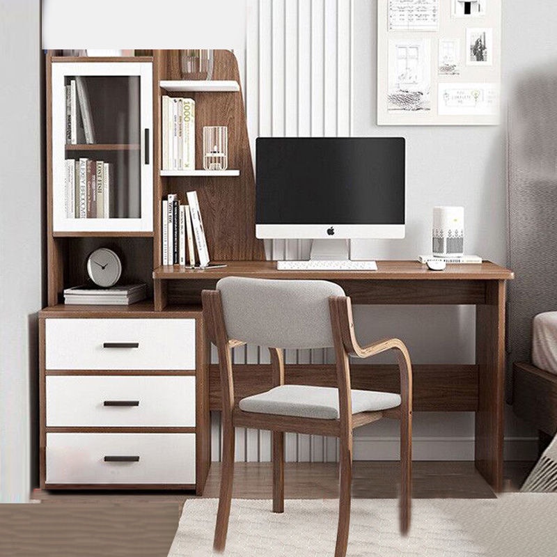 YOULITE Computer Table Desk With Bookshelf Drawer Home Modern
