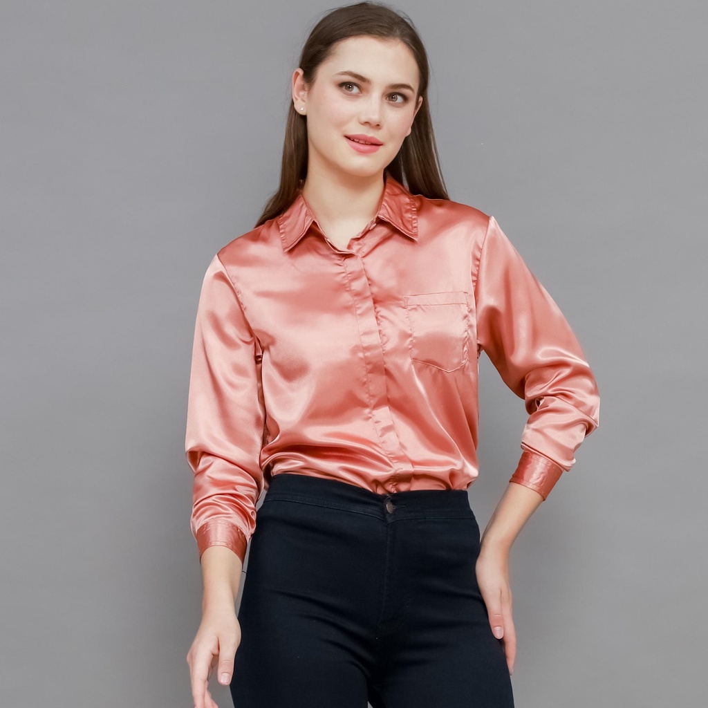 Monellina 601247 Kemeja Satin Wanita Lengan Panjang - Gambar 2