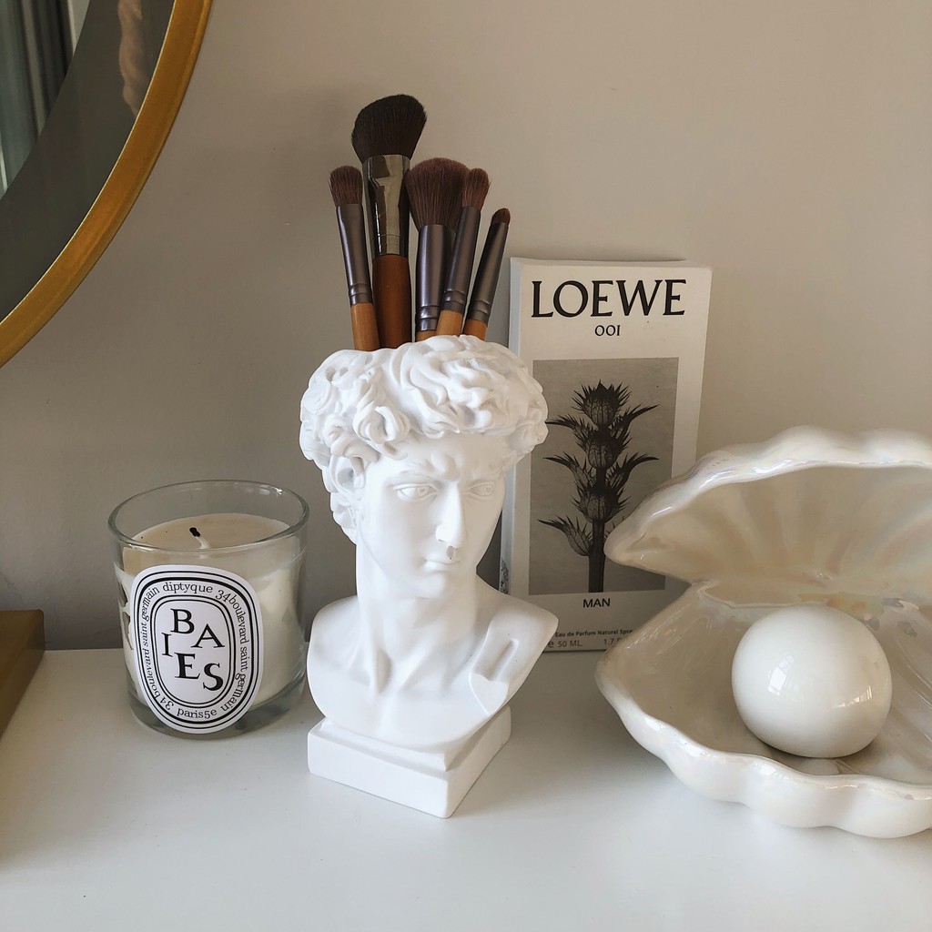 Nordic ins Vintage Time Mini David Statue Vase Ornaments Korean Fan Super Cute Makeup Brush Holder Pen Flower Arrangement Dressing Table Storage Bucket Imitation Plaster Influencer Shooting Props Read