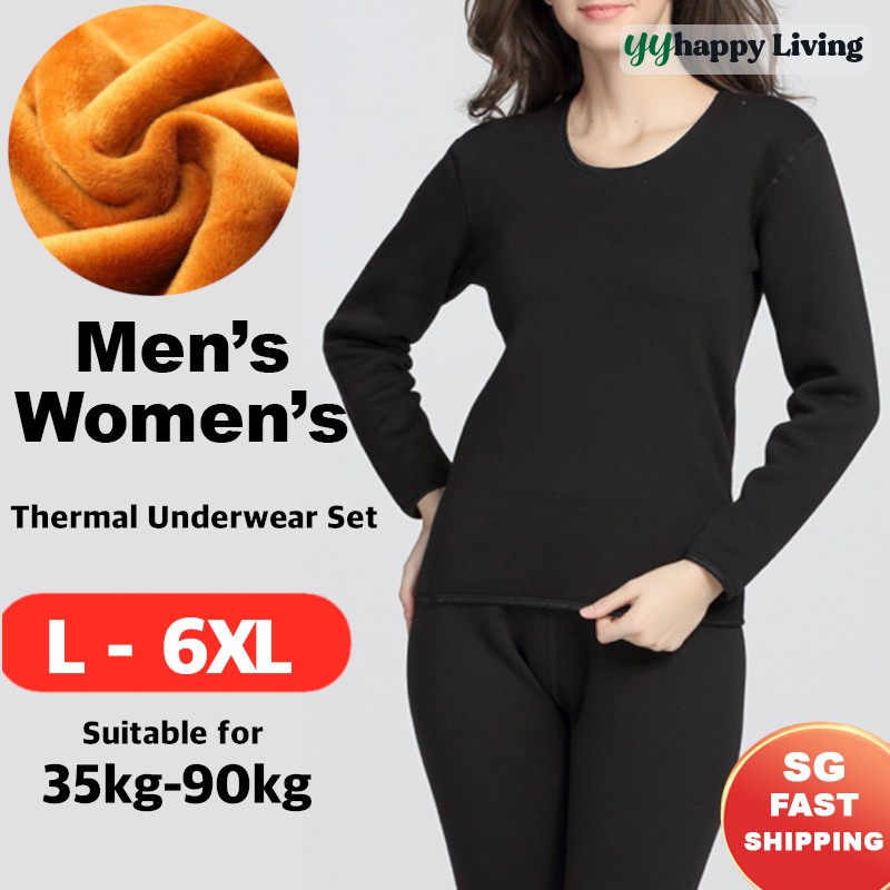 SG Stock]Men Women Thermal Wear Winter Wear Thermal underwear Set(Thick) plus  size, Inner Wear innerwear long