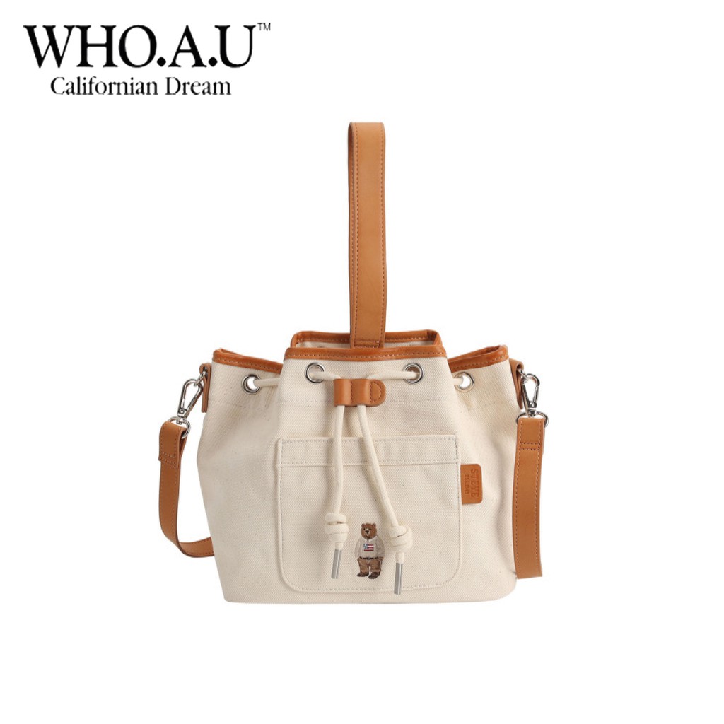 【WHO.A.U】Big Steve Bucket Bag S] WHO.A.U STEVE CANVAS SQUARE BUCKET BAG,IVORY, WHBGD3811A