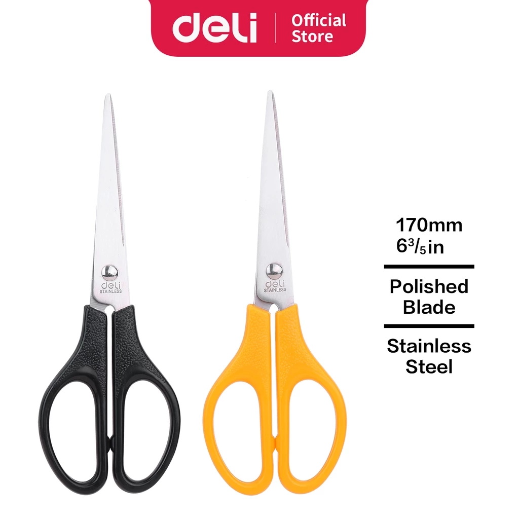 Deli Gunting PP, stainless steel 170mm gagang simetris, ujung runcing E0603 - Gambar 2