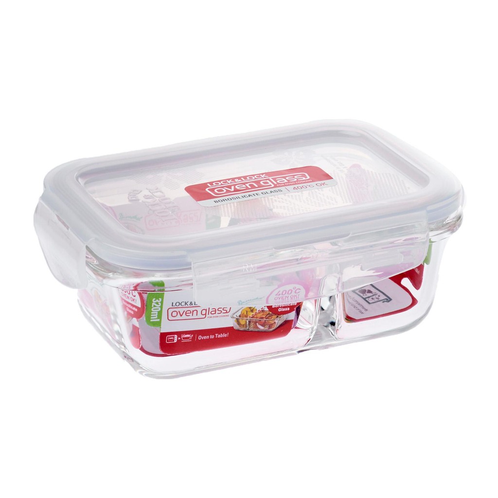 LocknLock Official Oven Glass Food Container with Divider 320ml Rect