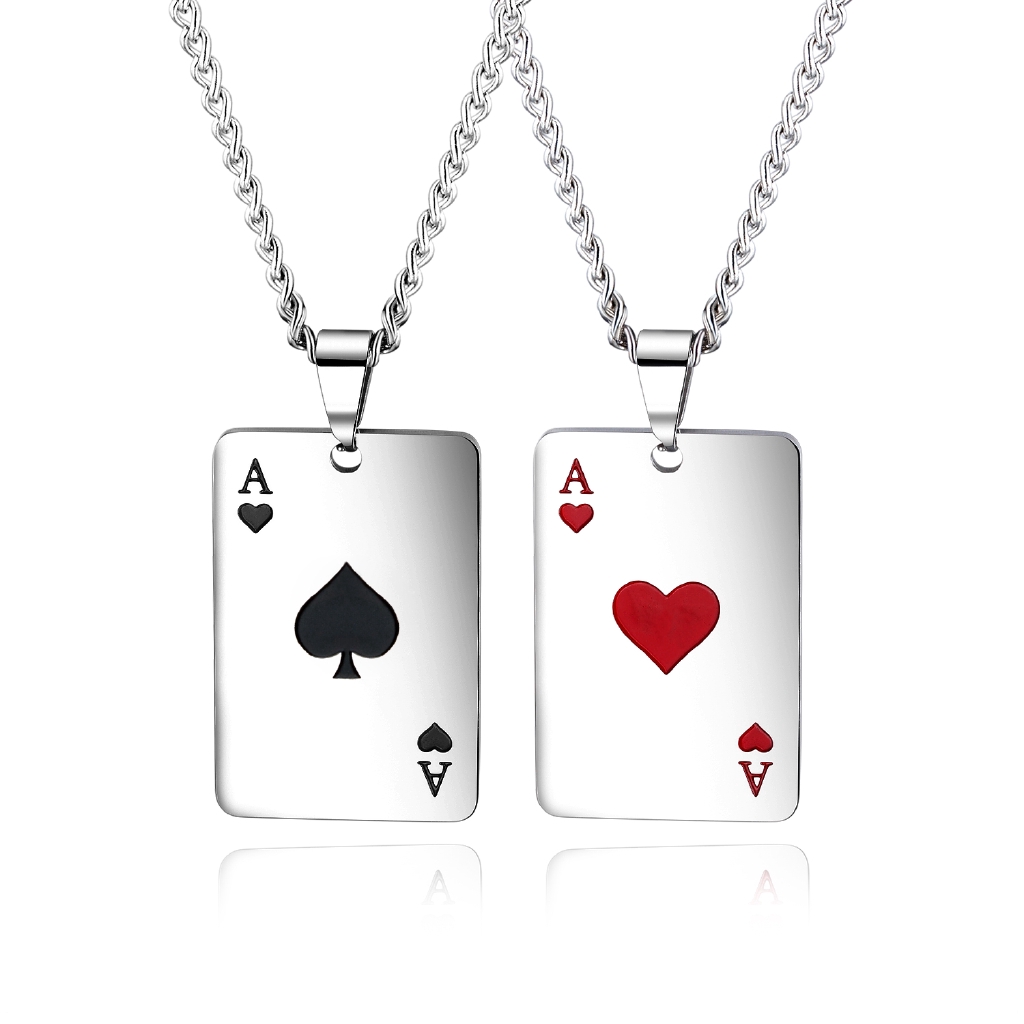 OPK Fashion Men's Poker Cardinal A/Spade A Pendant Necklace Stainless Steel Jewelry Accessories