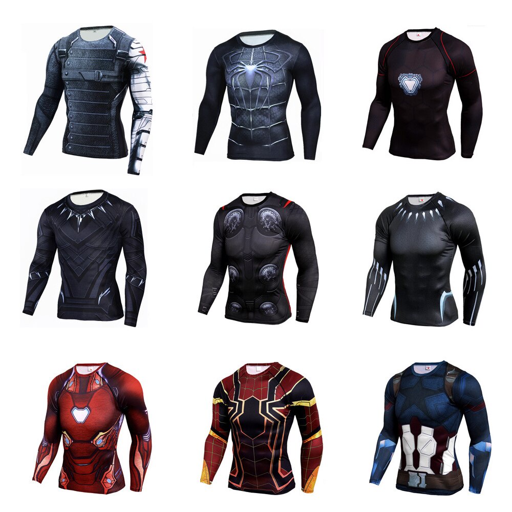 New Products Marvel The Avengers Spiderman Iron Man Captain America Anime Shirt Clothing High Stretch Tights Cosplay Long Sleeve Top T-Shirt