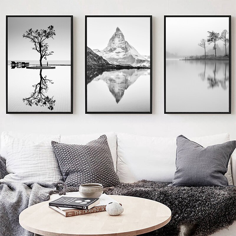 Nordic Poster Black And White Canvas Painting Water Posters And Prints ...
