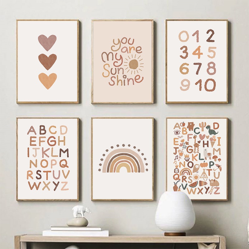 ABC Poster Sunshine Canvas Painting Rainbow Print Nursery Wall Art ...