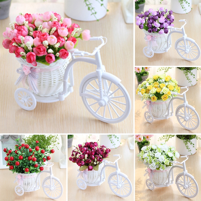 Rattan Tricycle Bicycle Flower Basket Vase Storage Garden Wedding Decoration