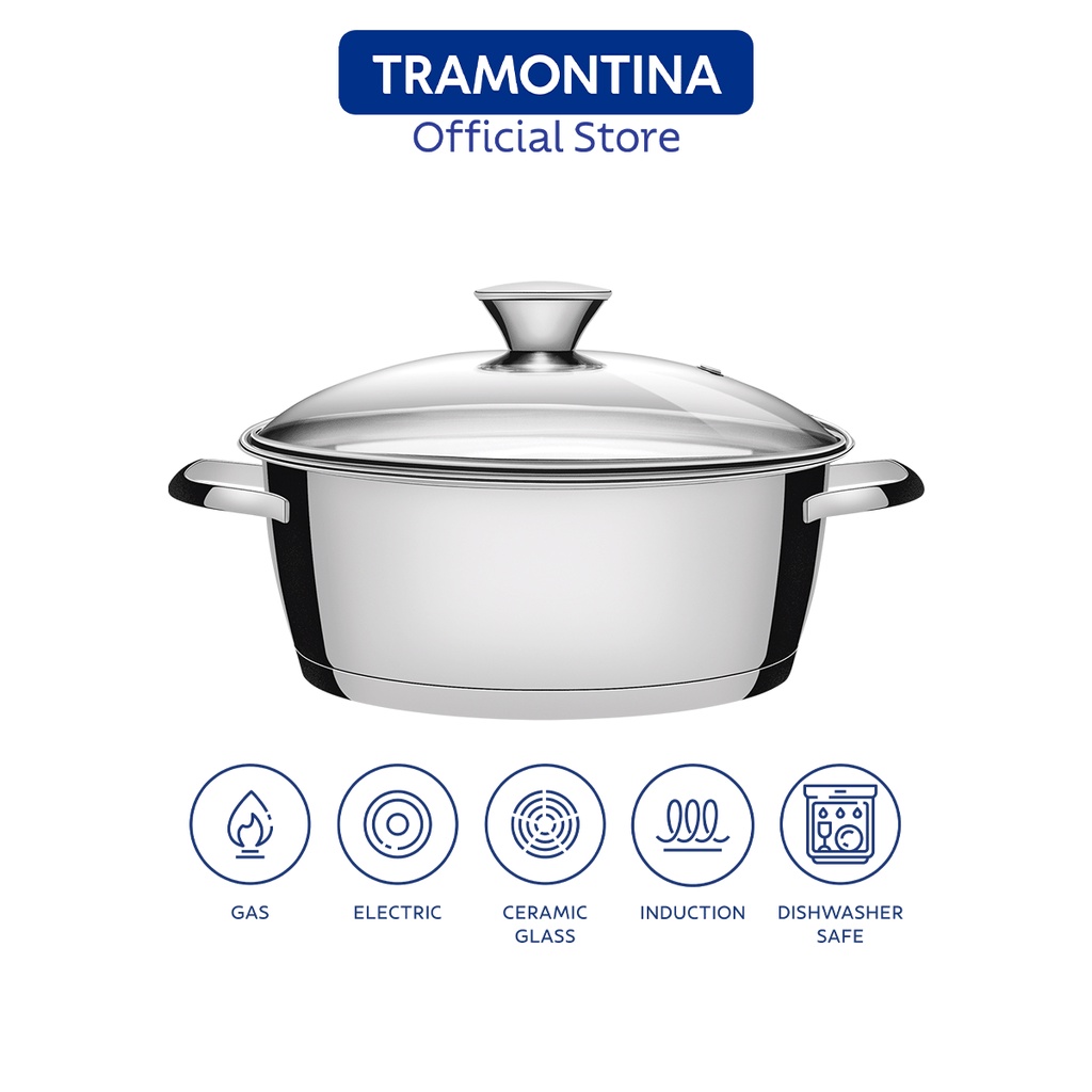 Tramontina Allegra Casserole with Tempered Glass Lid, Stainless Steel
