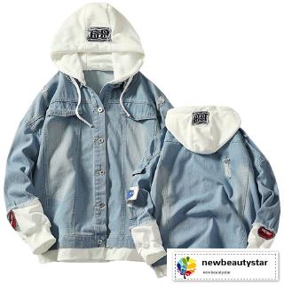 New Fashion Men Hooded Denim Jacket Cowboy Tracksuits Men Two