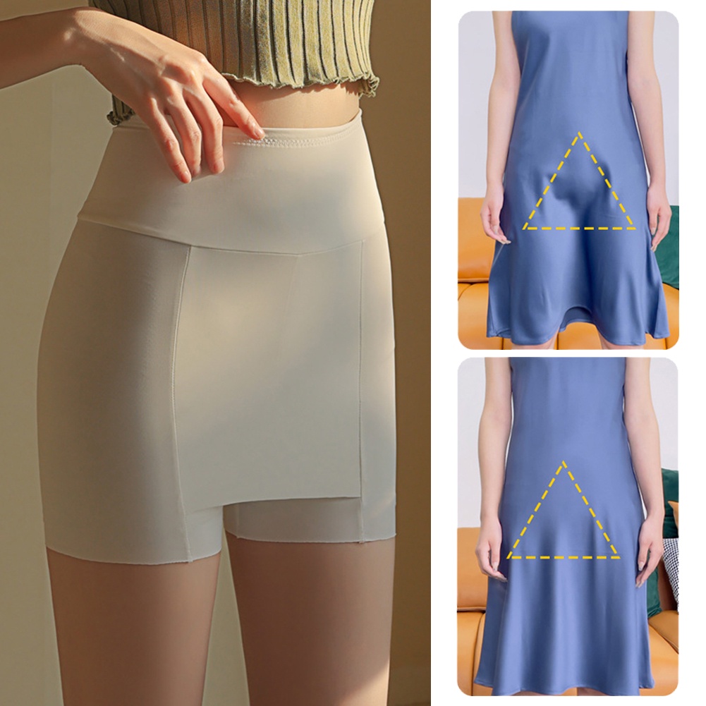 Munaafi Double-Layer Front Crotch Ice Silk Safety Shorts,Women Seamless  Safety Pants for Matching Skirts Dresses