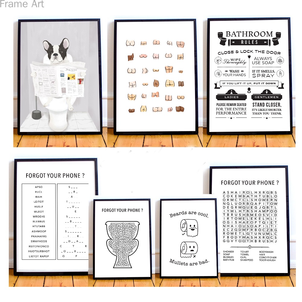 PS Frame Funny Bathroom Rules Sign Butt Chart Canvas Painting Poster Print Wall Art Pictures Living Toilet Home Decor
