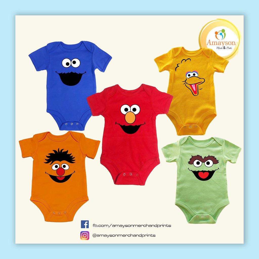 Amayson Elmo, Cookie Monster, Ernie, Oscar the Grouch Baby Onesies ...