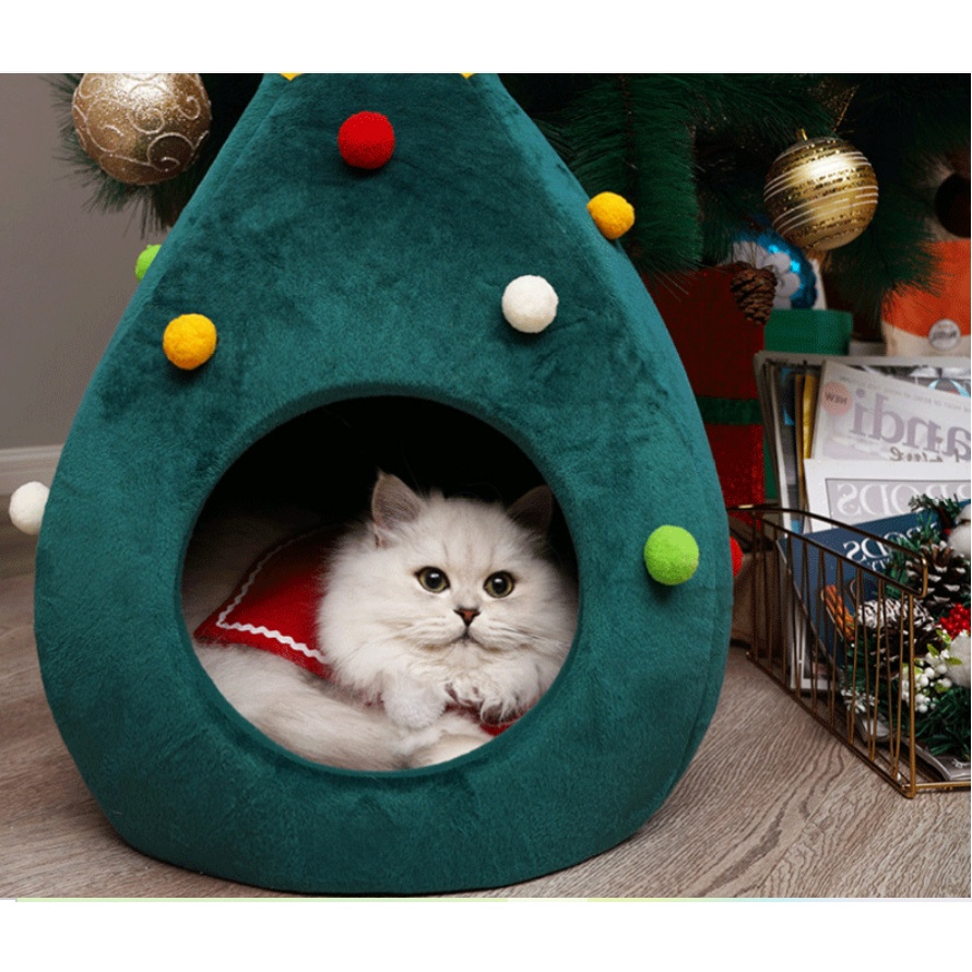 Cat Bed Super Cute Christmas Tree Pet Bed Soft Pet Cage Cat Dog Tent Bed Cave Nest House Cat house Dog house Shopee Singapore