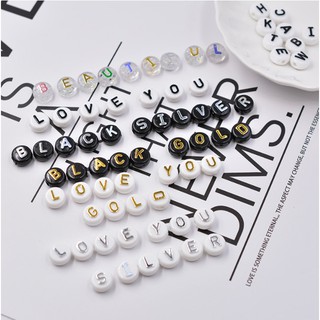 100Pcs 10mm Letter Beads Random Mixed Cubic Acrylic Beads White