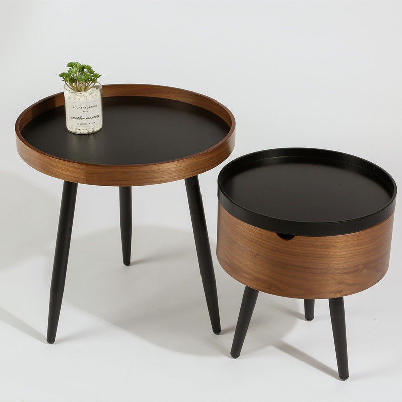 Nordic composite solid wood tea table circular living room sofa side ...