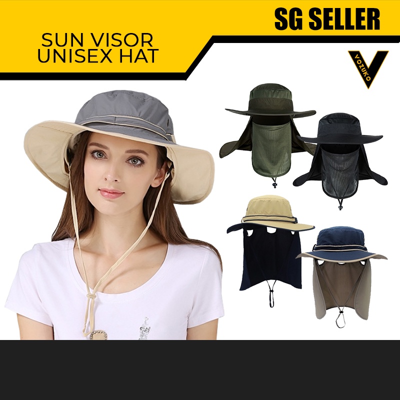 Women Summer Sun Hat, UV Protection Visor Hat With Face Shield And Neck Flap Cover For Gardening Travelling