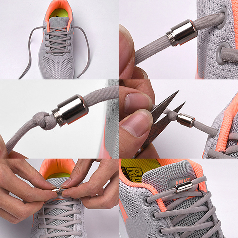 Metal Lock NO TIE Shoelaces Stretched Lazy Round Elastic Shoestrings ...