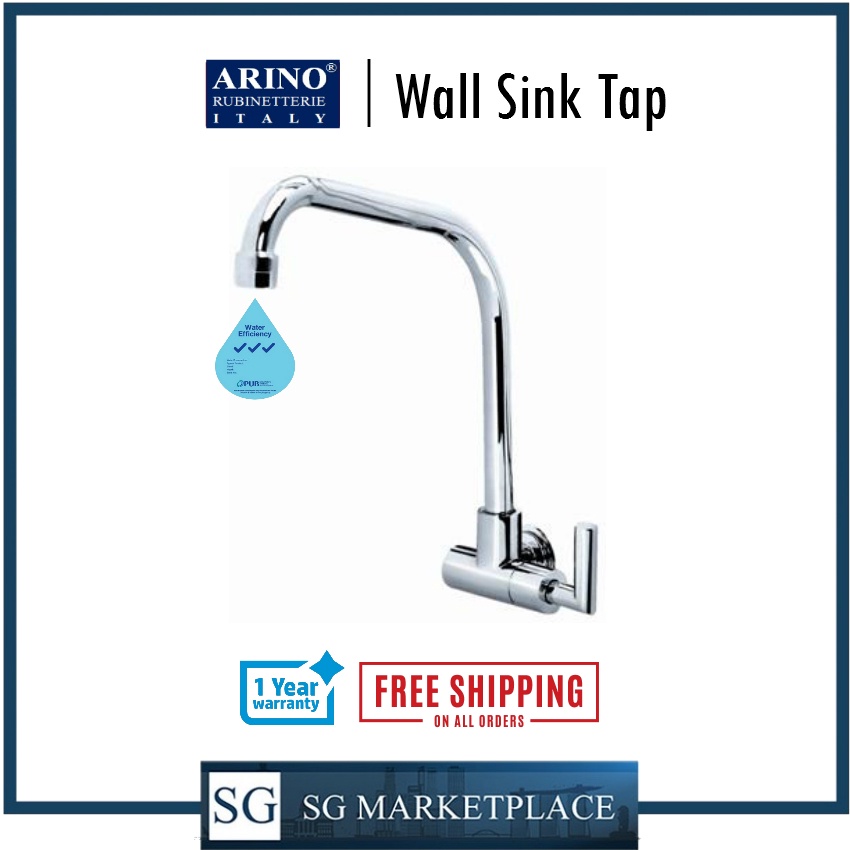 Arino Wall Sink Tap with High Swivel "L" Spout and Lever Handle T