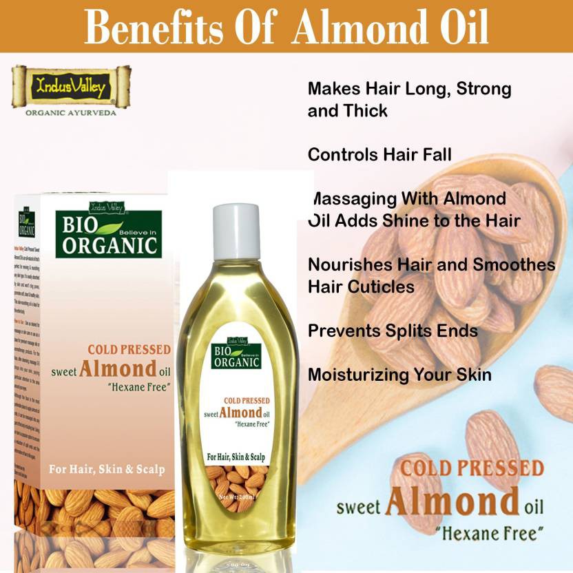 Indus Valley Bio Organic Cold Pressed Sweet Almond Oil Hair Oil (200 ml